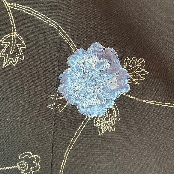 Judith Hart Black Blazer Blue Embroidered Floral Sz 12 Spring Summer Career Wear - Picture 4 of 7